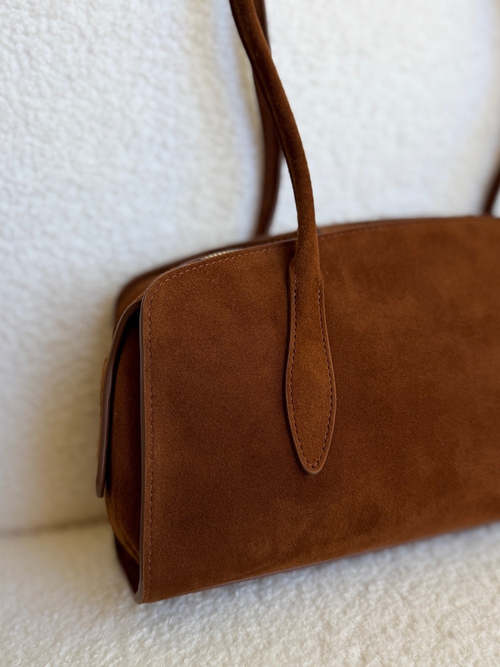 Parisa Wang Gabrielle East-West Shoulder Bag – Medium, Brown Suede. - Picture 2 of 9
